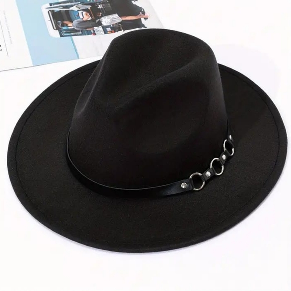 Black British Style Jazz Woolen Hat Big Brim Hat Top Hat 22 Inch - Picture 4 of 4